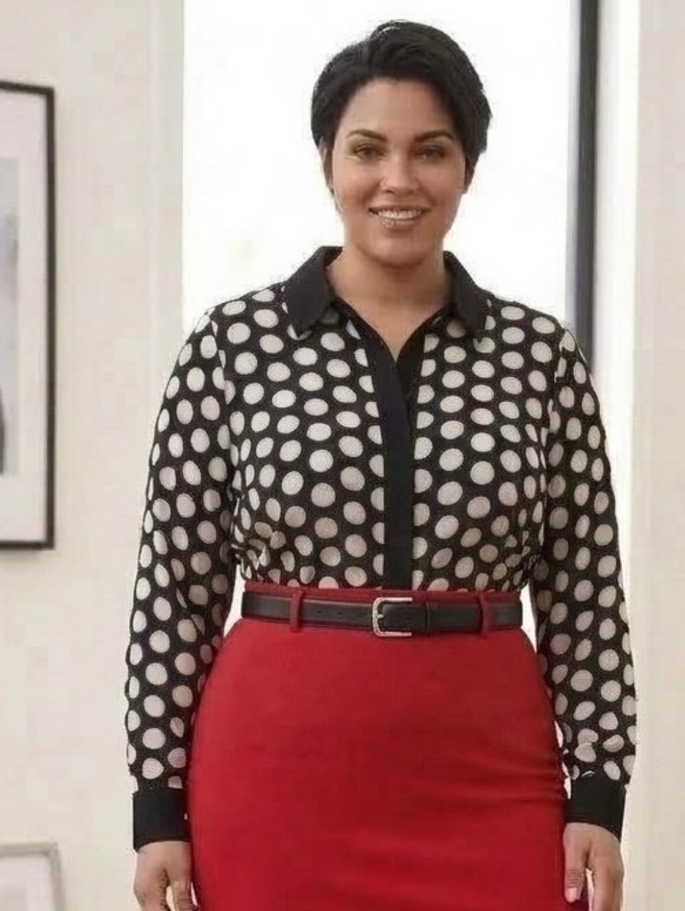 LAURA Plus Black White Polka Dot Blouse Button Down Shirt Size 16